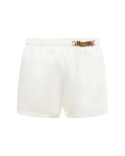 Moschino Logo-plaque Swim Shorts In White