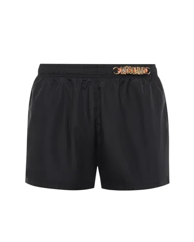 Moschino Logo-plaque Swim Shorts In Black