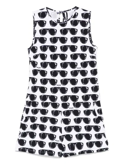 Moschino Swim White Stretch Jumpsuit With Print
