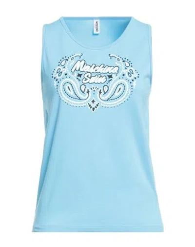 Moschino Swim Woman Tank Top Azure Size S Cotton, Elastane In Blue