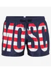 Moschino Swim Boxer Striped Lettering Logo In Blu