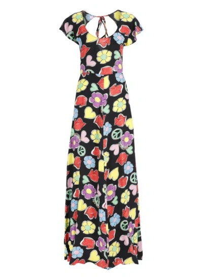 Moschino Symbol Print Long Dress In Grey