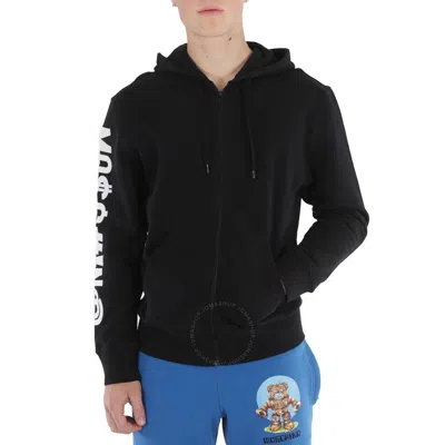 Moschino Symbols Logo Cotton Hooded Sweatshirt In Black