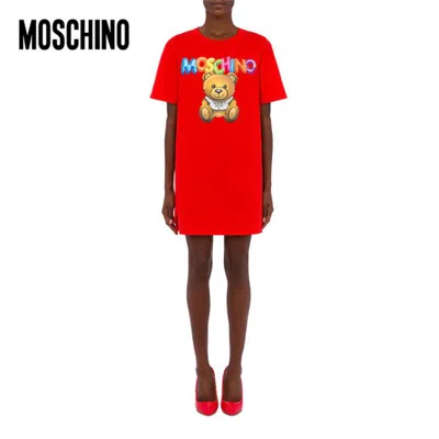 Moschino /莫斯奇诺 女士泰迪熊气球棉质t恤连衣裙 In Red