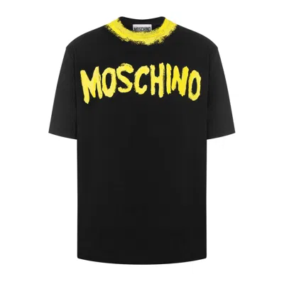 Moschino Logo Print Cotton Jersey T-shirt In Black,yellow