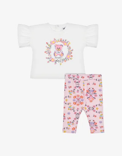 Moschino Kids' T-shirt And Leggings Set Teddy Bear In White