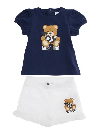 Moschino Babies' T-shirt And Shorts Set In Blu