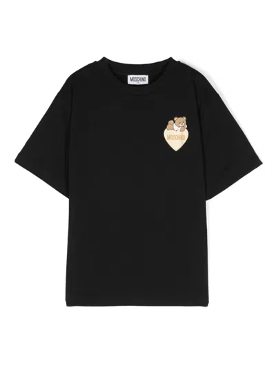 Moschino Kids' Teddy Bear-print Cotton T-shirt In Black