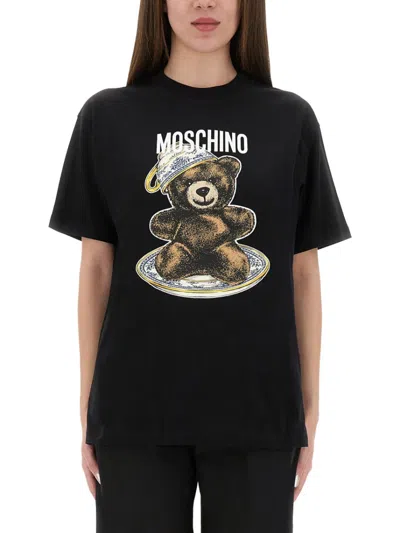 Moschino T-shirt Featuring Whimsical Teddy Bear Print In Black
