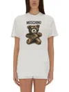 Moschino Short Sleeve Crew Neck Graphic Print Top In White