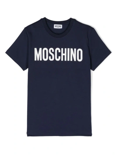 Moschino T-shirt In Jersey Logo Print In Blue