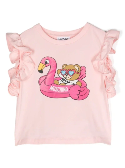 Moschino T-shirt In Jersey Pool Party Teddy Bear In Pink