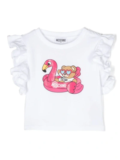 Moschino T-shirt In Jersey Pool Party Teddy Bear In White
