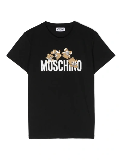 Moschino T-shirt In Jersey Teddy Logo In Black