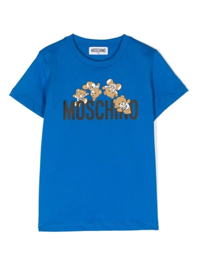 Moschino T-shirt In Jersey Teddy Logo In Blue