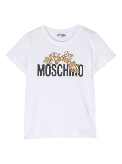 Moschino T-shirt In Jersey Teddy Logo In White