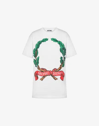 Moschino T-shirt In Organic Jersey Laurel Crown In White