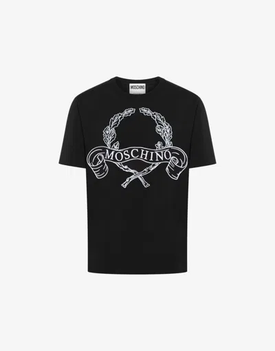 Moschino T-shirt Maxi Laurel Crown Embroidery In Black