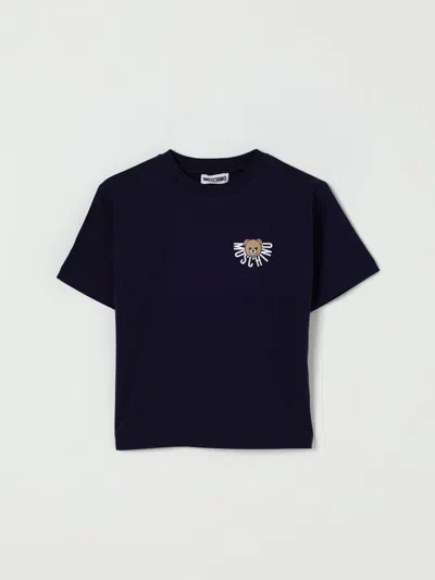 MOSCHINO T-SHIRT MOSCHINO KIDS COLOR NAVY,H29251045