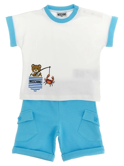 Moschino Babies' T-shirt + Shorts Set In Light Blue
