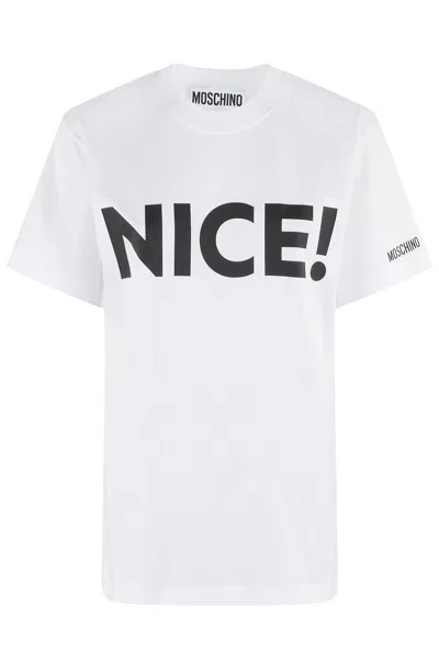 Moschino T-shirt With Embroidered Logo In Fantasia Bianco