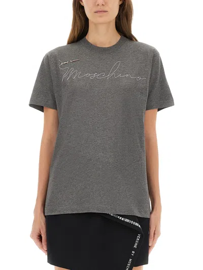 MOSCHINO T-SHIRT WITH EMBROIDERED LOGO