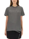 Moschino Short Sleeve Crew Neck Top With Pin In Gray