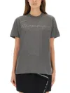 Moschino Short Sleeve Crew Neck Top With Pin In Gray