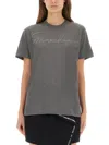Moschino T-shirt With Embroidered Logo In Gray