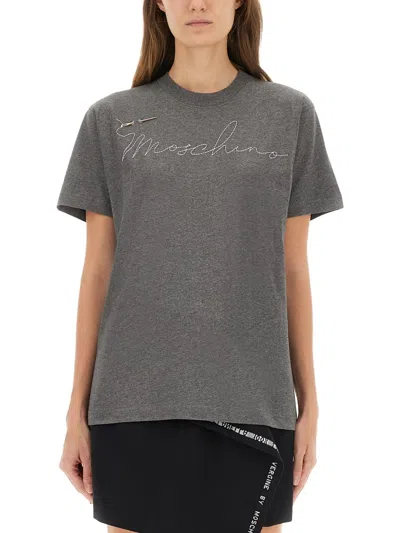 MOSCHINO T-SHIRT WITH EMBROIDERED LOGO
