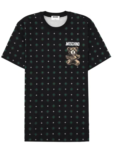 Moschino Polo Bear Pattern T-shirt In Black