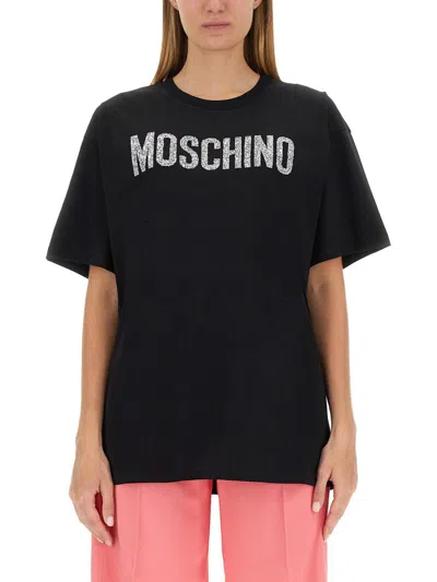Moschino Crystal-logo Cotton T-shirt In Black
