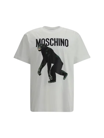 Moschino T-shirt With Monkey In Fantasia Bianco
