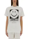 Moschino Crew Neck Smiley Print Graphic T-shirt Straight Hem In White
