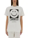 Moschino Crew Neck Smiley Print Graphic T-shirt Straight Hem In White