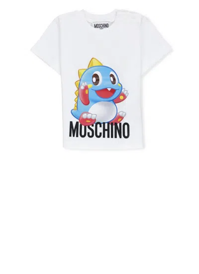 Moschino Babies' Puzzle Bobble 印花棉t恤 In Weiss