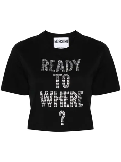 Moschino Verziertes Cropped-t-shirt In Nero