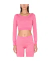 Moschino Cropped Pullover With Allover Logo Pattern In Pink