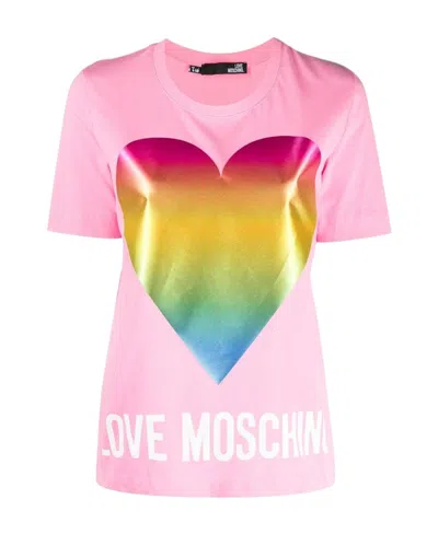 Moschino T-shirt With Round Neck And Short Sleeves In Pink