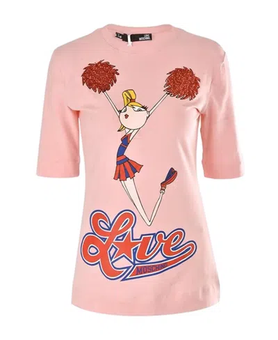 Moschino T-shirt With Round Neck And Short Sleeves In Pink