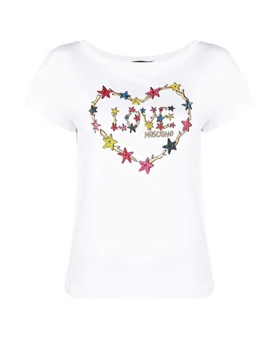 Moschino T-shirt With Round Neck And Short Sleeves In White