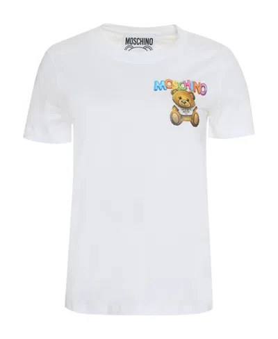 Moschino T-shirt With Round Neck And Short Sleeves In White