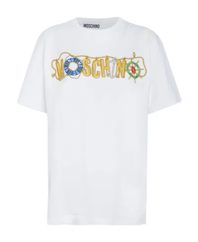 Moschino T-shirt With Round Neck And Short Sleeves In White