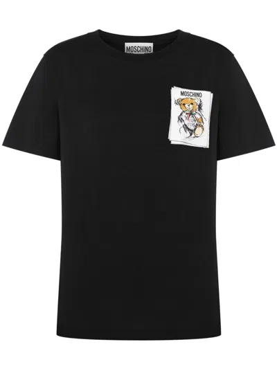 Moschino Teddy Bear-print Cotton T-shirt In Black
