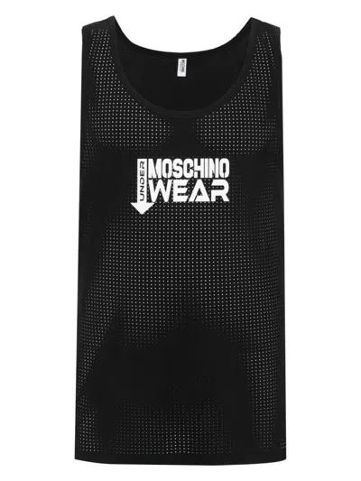 Moschino Rubberised-logo Tank Top In Black
