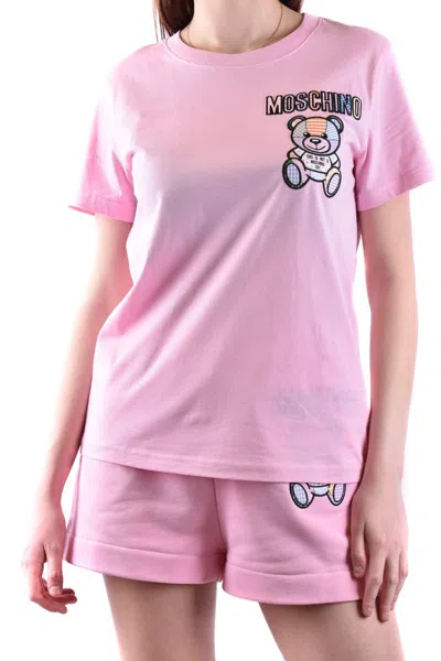 Moschino Playful Cotton T-shirt With Teddy Bear Graphic In Pink