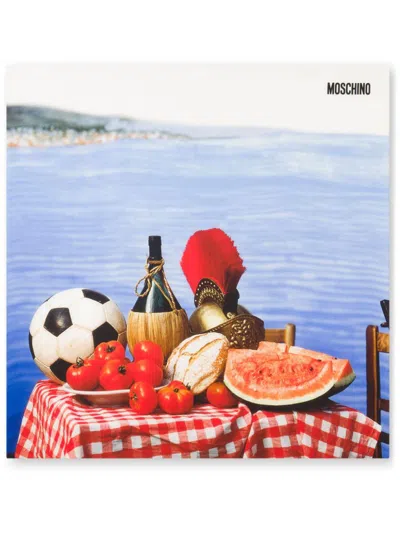 Moschino Table-print Scarf In Blue
