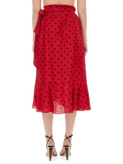 Moschino Taffeta Allover Polka Dots Skirt In Red