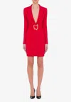 Moschino Tailored Crepe Mini Dress With Morphed Buckle In Red