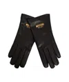Moschino Leather Gloves With Prominent Logo Detail In Black
